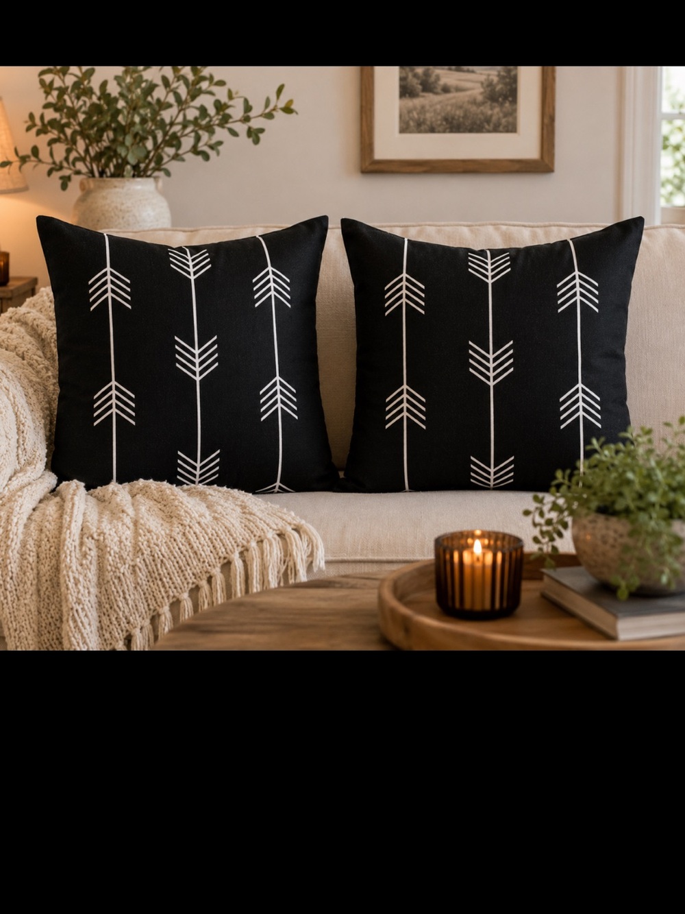 Set of 2 Black Arrow Pillow Covers Zip 17” x 17.25” ***NO PILLOWS-COVERS ONLY***